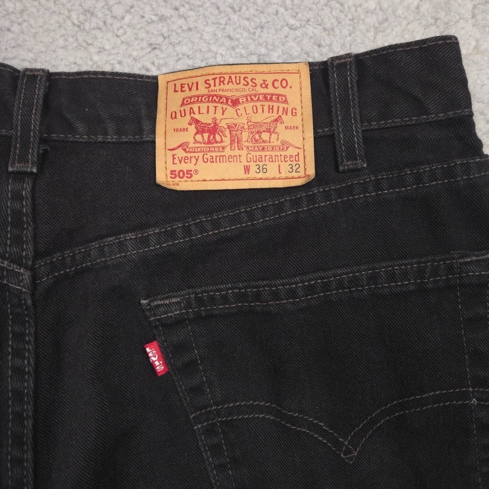 Levis 505 36x32 Black Regular Fit Straight Leg Men Jean Made in USA Vintage 90's - Picture 7 of 13